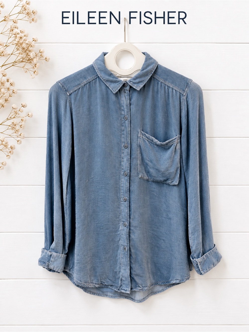 EILEEN FISHER Button-Up Shirt – Blue Gray – XS/TP